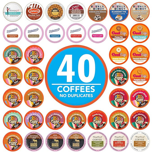 Crazy Cups Flavored Coffee Pods Variety Pack, Fully Compatible With All Keurig Flavored K Cups Brewers, Coffee Sampler, 40 Count