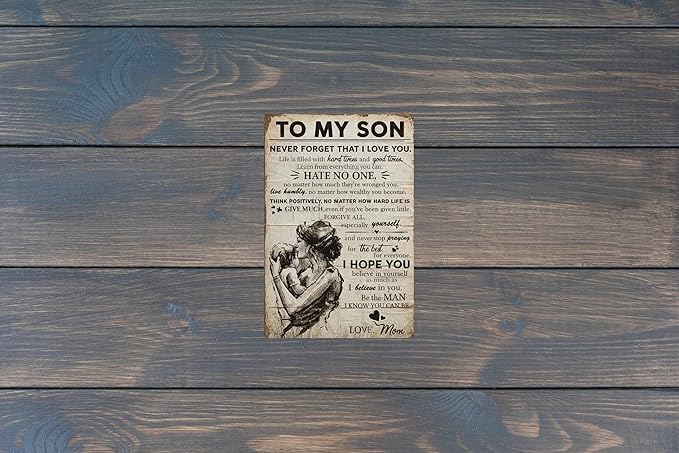 To My Son Metal Sign 8x12in Heartwarming Vintage Plaque for Nursery Bedroom Wall Family Love Gift