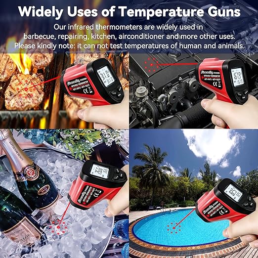 Infrared Thermometer Temperature Gun 2 Pack (NOT for Humans) -58℉~1022℉ (-50℃～550℃) 9-Point Laser Non-Contact Instant-Read Digital Laser Infrared Ir Thermometer with Backlight Red
