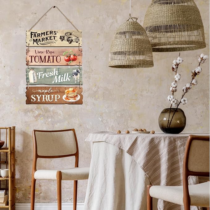 4 Pcs Wooden Signs For Farmers' Markets, Signs For Fresh Food In Farmers' Markets, Kitchen And Cafe Bar Decorations, Wall Decorations Artwork,Rustic Wooden Decorative Gifts (Color 3) - Image 5