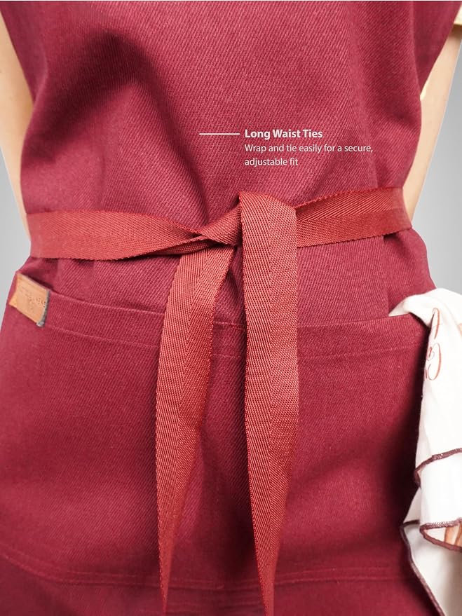 Cotton Crossback Apron with Waterproof Lining, 2 Pockets, Adjustable Water-Resistant Chef Apron - Image 6