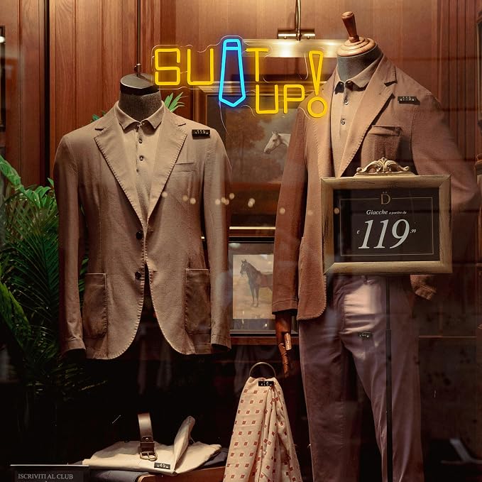 Suit up Neon Sign USB Powered Motivational Word Neon Light Sign Dimmable Fashion Man Tie LED Light Sign for Clothing Store Suit Shop Dressing Room Cloakroom Office Man Cave Party Wall Decor - Image 5