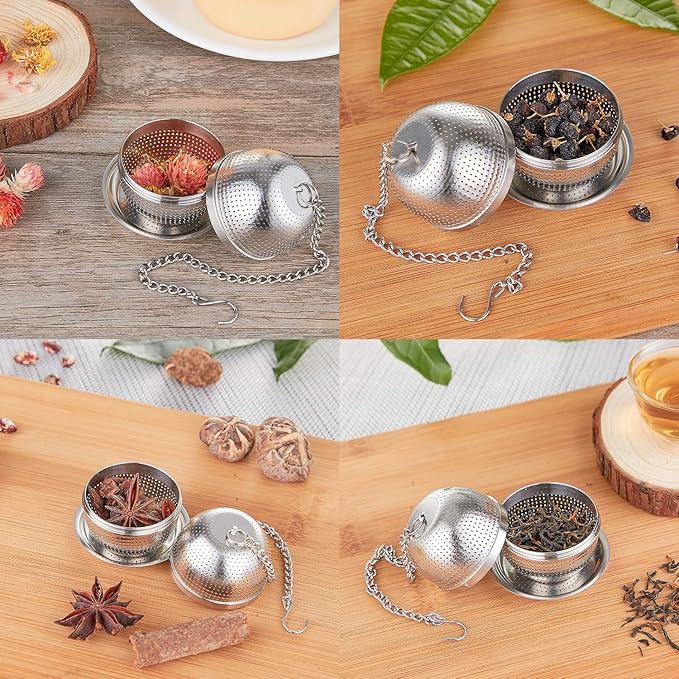 Tea Infuser Ball,Tea Strainer Ball for Loose Leaf Tea, Spice Infuser Stainless Steel Mesh, Fine Threaded Connection, 4.3 inch Chain with Drip Tray