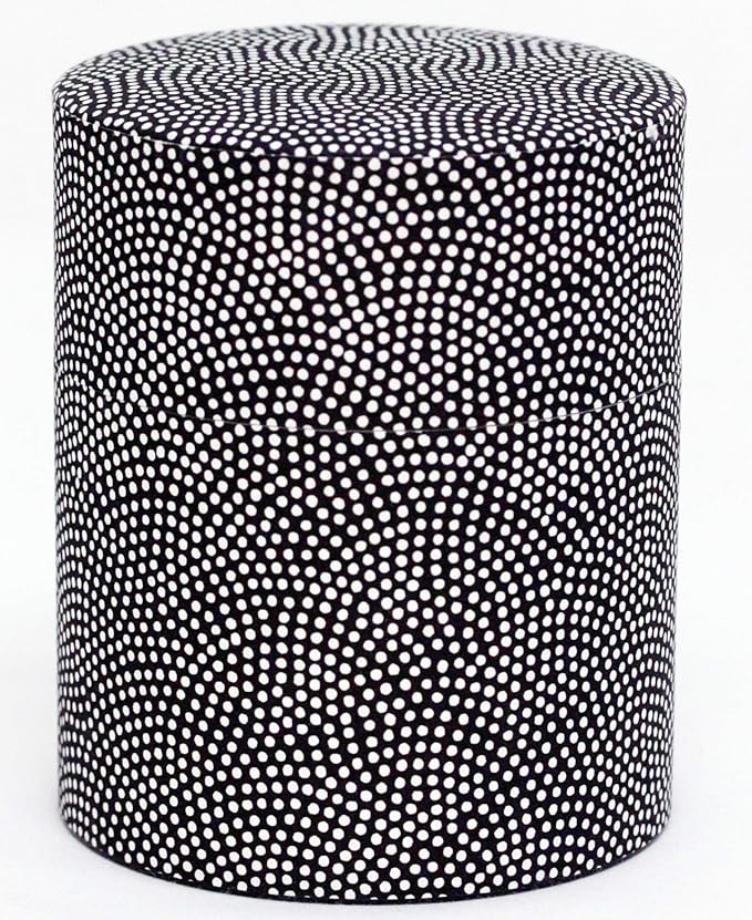 Washi Paper Tea Tin Canister: Wide 7oz (200g) Black with White Dotted Shark Scales (#76), Japan