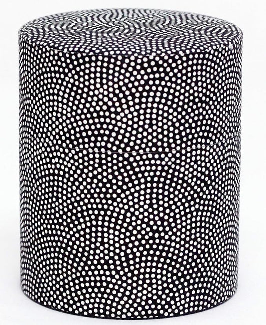 Washi Paper Tea Tin Canister: Wide 7oz (200g) Black with White Dotted Shark Scales (#76), Japan