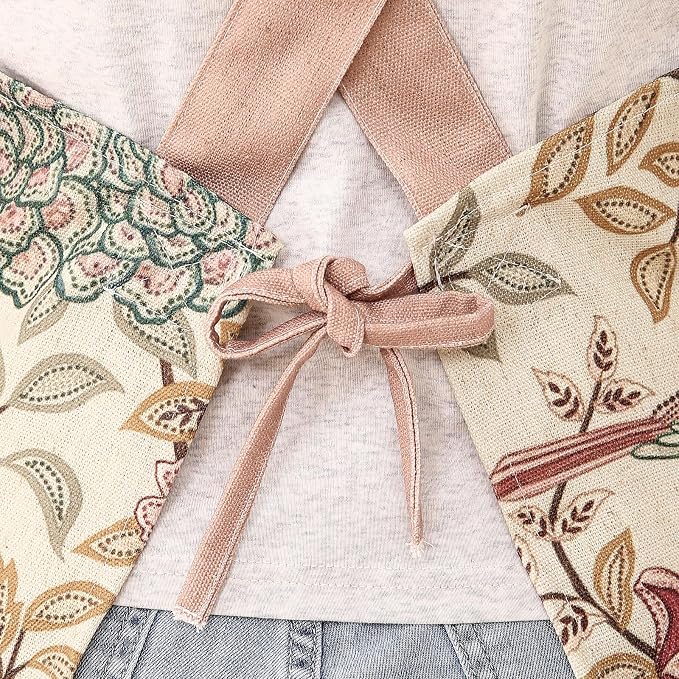 patdrea Blue Floral Linen Apron with Pocket,French Kitchen Garden Chef BBQ Aprons for Women and Men,Crisscross Back Straps - Image 7