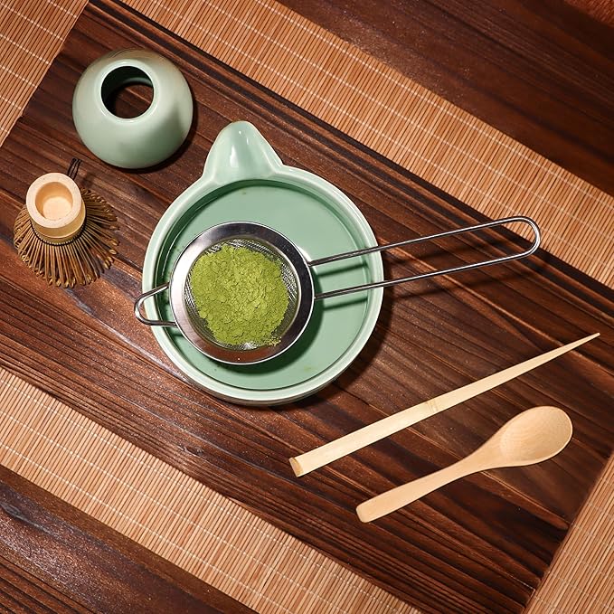 Matcha Whisk Set,Bamboo Matcha Whisk (Chasen),Traditional Scoop(Chashaku),Stainless Steel Sifter,Tea Spoon,Ceramic Holder,Japanese Tea Tools For Ceremony