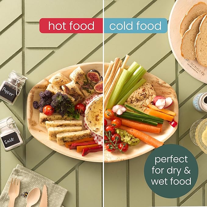 HAAGO 12 Pack 14x10 Large Palm Leaf Platters Bamboo Serving Tray (Boat) Disposable Charcuterie Boards Serving Trays & Platters for Party, Wedding & Picnic