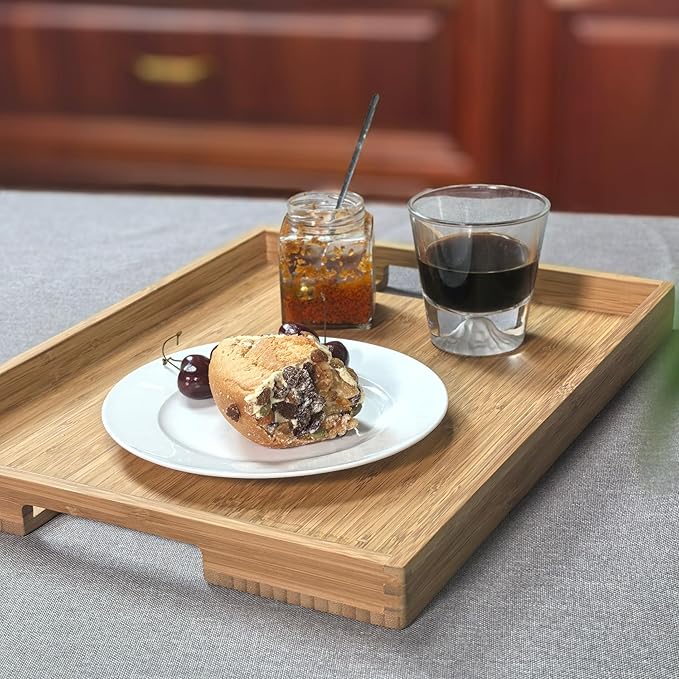 DETOR Serving Tray 17" x 13", Innovative Anti-Slip Coating, Light Walnut Bamboo Finish, Solid Bamboo Board, Decorative & Ottoman Tray for Food, Drinks, and Home Décor
