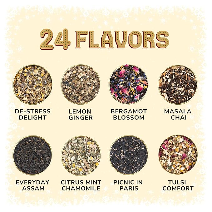 BREWIX, 2025 Advent Calendar Loose Tea Set | 24 Delightful Black & Green Tea Infusions in Golden Tin Caddies - Holiday Gift Box | Advent Calendar 2025 for Adults | Christmas Gift Idea for Tea Lovers, Christmas Countdown Set | Holiday Variety Sampler fo...