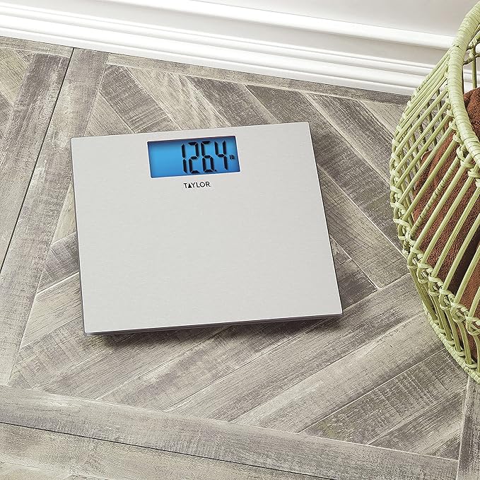 Taylor Digital Scales for Body Weight, 400 LB Capacity, Unique Blue LCD, Auto on and Off Scale, 11.8 x 11.8Inches, Stainless Steel