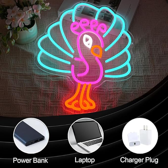 Peacock Neon Sign Dimmable Elegant Peacock Spreading Feathers Led Sign USB Powered Unique Bird Neon Light Sign for Bird Shop Bedroom Home Man Cave Beer Bar Cafe Party Art Wall Decor Boy Girl - Image 3