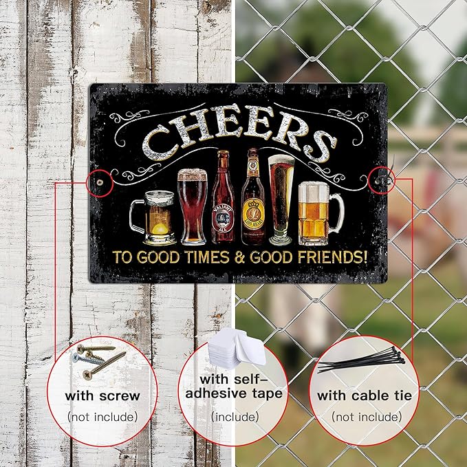 Putuo Decor Cheers Metal Tin Sign, Bar Signs For Home Bar Pub Man Cave Wall Decor To Good Times 8 Good Friends! 8"x12"