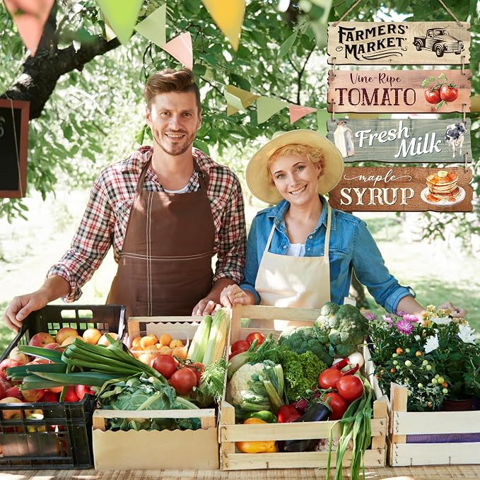 4 Pcs Wooden Signs For Farmers' Markets, Signs For Fresh Food In Farmers' Markets, Kitchen And Cafe Bar Decorations, Wall Decorations Artwork,Rustic Wooden Decorative Gifts (Color 3) - Image 2