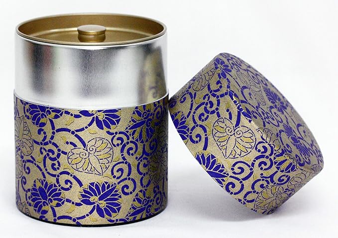 KOTODO Washi Paper Tea Tin Canister: Wide 7oz (200g) Burgundy Hearts (#122), Japan