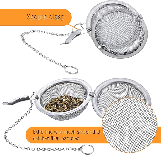 U.S. Kitchen Supply - 2 Premium Stainless Steel Tea Ball Strainer Infusers - 2.1" Size with Extra Fine Mesh - Steep Loose Leaf Tea, Herbal, Spices & Seasonings - Teapot, Tea & Coffee Cup Mug