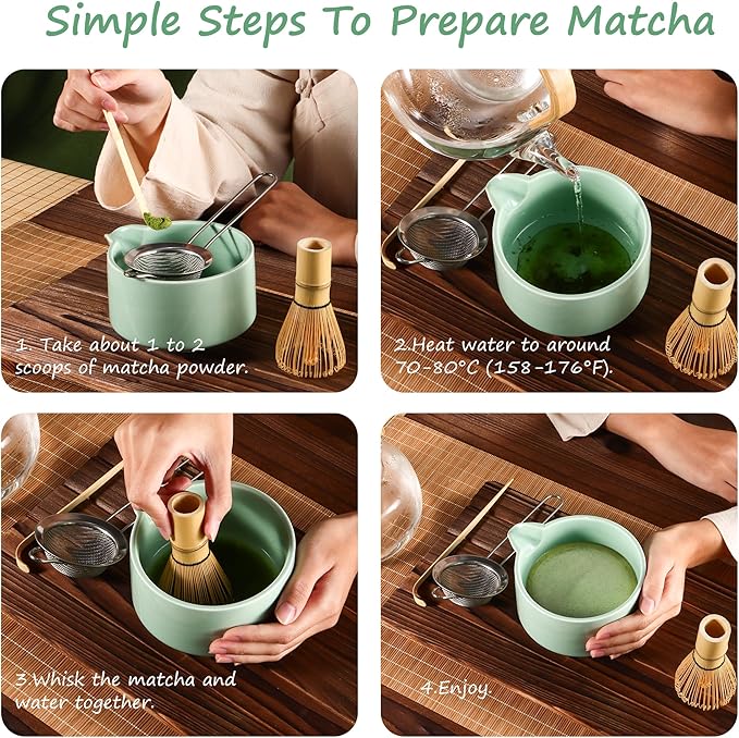 Matcha Whisk Set,Bamboo Matcha Whisk (Chasen),Traditional Scoop (Chashaku),Stainless Steel Sifter,Japanese Tea Tools For Ceremony