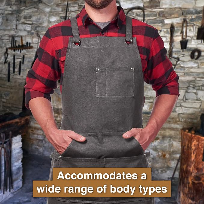 Hudson Durable Goods Deluxe Edition Waxed Canvas Tool Apron for Men and Women, Heavy Duty Work Apron with Pockets for Tools, Adjustable Crossback Straps - Grey - Image 5