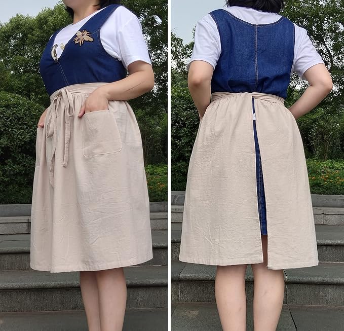 Unisex Chef Aprons White Retro Cotton Maid Short 2 Pockets Waist Waiter Waitress Half Apron - Image 5