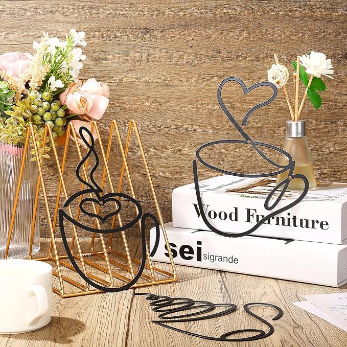 Ferraycle 3 Pieces Coffee Cup Metal Wall Art Wire Coffee Bar Hanging Decor Cafe Themed Vintage Rustic Metal Sign for Kitchen Restaurant Shop Home Office Accessories