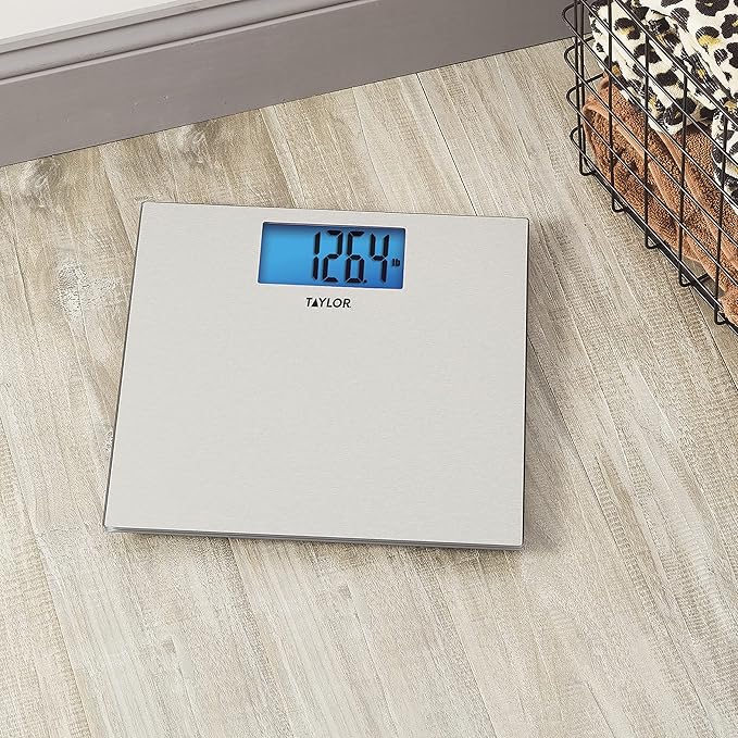 Taylor Digital Scales for Body Weight, 400 LB Capacity, Unique Blue LCD, Auto on and Off Scale, 11.8 x 11.8Inches, Stainless Steel