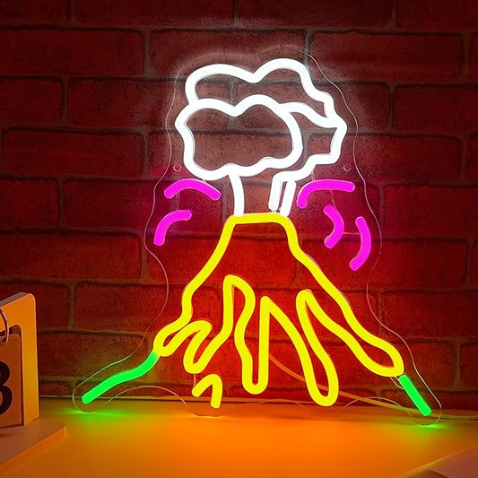 Volcano Eruption Neon Sign Adjustable Multi-colored Volcano Light Up Sign Usb Powered LED Game Neon Sign for Bedroom Game Room Bar Pub Party Man Cave Wall Decor (12.6 * 12.6 in)