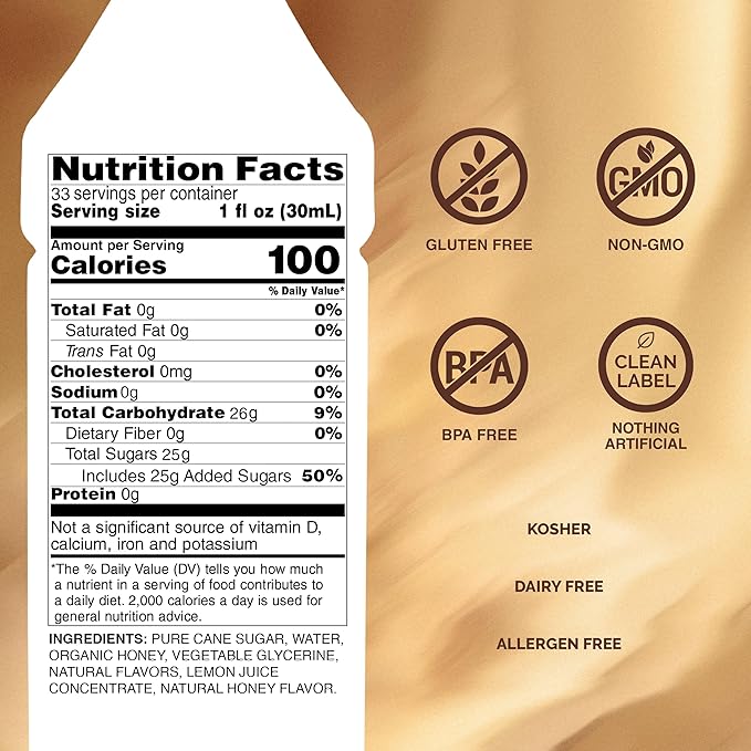 Monin - Honey Syrup, Smooth Sweet Honey Flavor, Great for Teas, Lemonades, Cocktails, & Coffee, Gluten-Free, Non-GMO (1 Liter)
