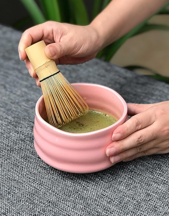 Ceramic Matcha Bowl, Handmade Japanese Green Tea Cup,Matcha Tea Whisk Bowl For Ceremony Chawan 500ml 17oz (Pink)