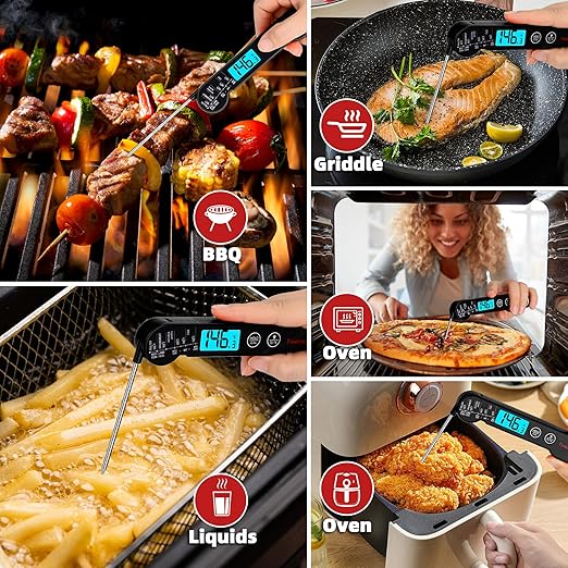 Digital Meat Thermometer for Chef Gifts Cooking, Grilling & BBQ - Ultra-Fast Instant Read Thermometer with Waterproof Design,Backlight & Calibration - Perfect for Deep Frying, Turkey, Beef (Black)