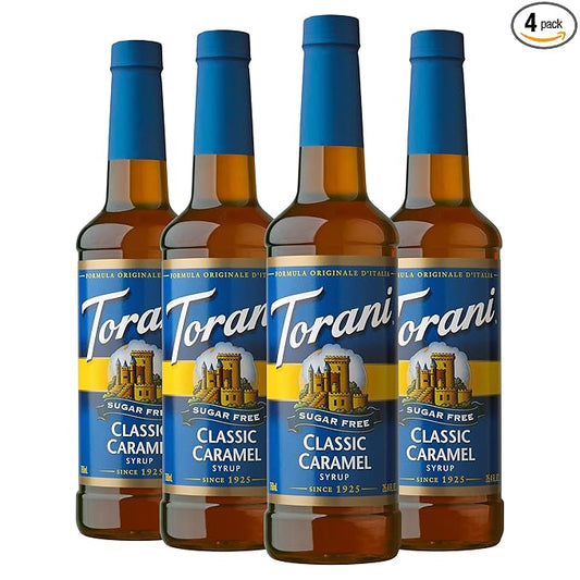 Torani Sugar Free Syrup, Classic Caramel, 25.4 Oz, Pack of 4