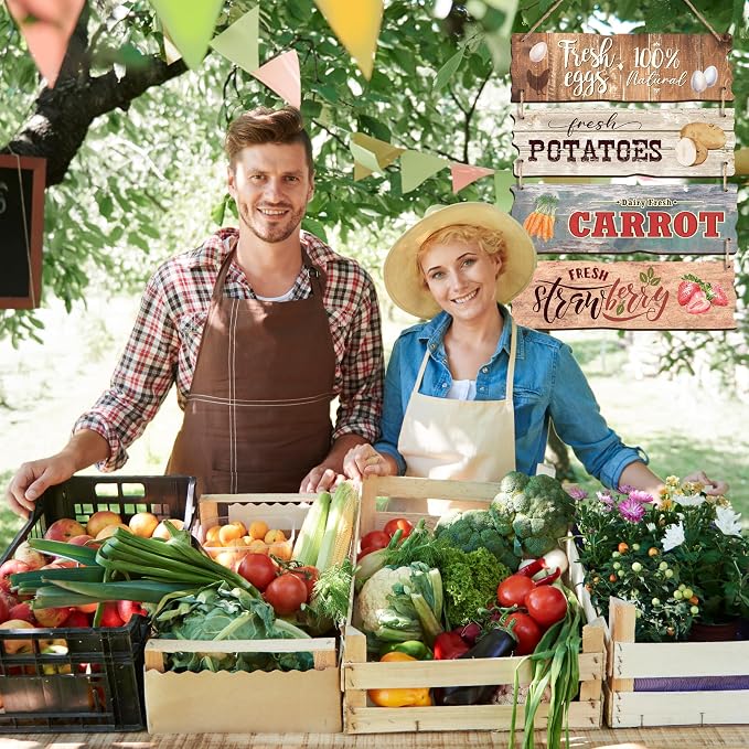 4 Pcs Wooden Signs For Farmers' Markets, Signs For Fresh Food In Farmers' Markets, Kitchen And Cafe Bar Decorations, Wall Decorations Artwork,Rustic Wooden Decorative Gifts-02 - Image 2