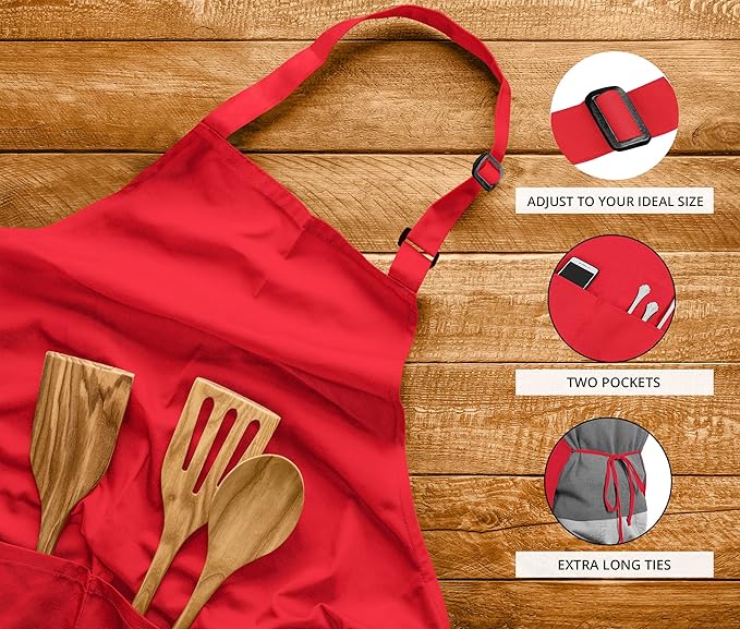 Utopia Kitchen 10 Pack Bib Apron Adjustable with 2 Pockets, Water and Oil Resistant, Cooking Kitchen Chef Apron for Women Men