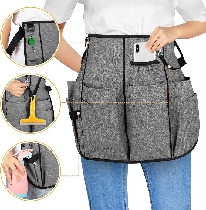 LoDrid Professional Cleaning Apron with 9 Pockets and Waist Belt, Gray | Adjustable Cleaning Caddy Aprons for Cleaning Work of House Hotel - Image 3