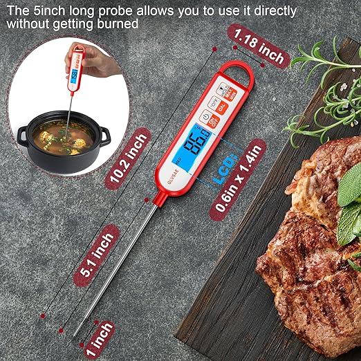 Digital Meat Thermometer Instant Readings in 1-2 Seconds Food Thermometer with Extended Probe Waterproof for Cooking, Confectionery Making, Barbecuing and as a Gift for Friends and Family