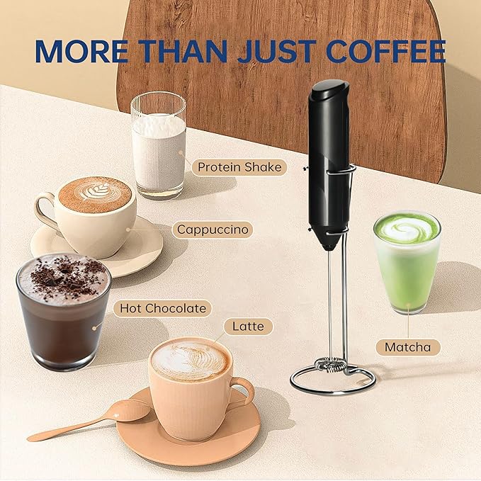 YSSOA Electric Milk Frother Handheld with Stainless Steel Stand Battery Operated Whisk Drink Mixer for Coffee, Frappe, Latte, Hot Chocolate, Matcha, Mini Hand Blender, Black 2 Pack
