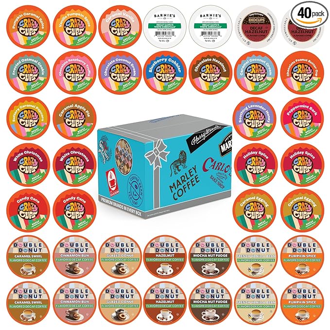 Flavored Decaf Coffee Pods Variety Pack, Great Mix of Decaffeinated Coffee Pods Compatible with all Keurig K Cups Brewers, 40 Count Bulk Pack
