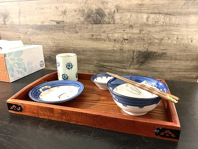 JapanBargain 1608, Wooden Serving Tay with Handle Rectangle Butler Tray Breakfast Lunch Bento Dinner Tray Tea Serving Tray Platter, 16.5 x 10.75 inch
