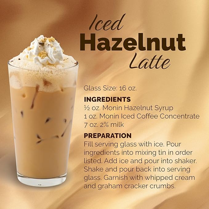 Monin - Hazelnut Syrup, Nutty Taste of Caramelized Hazelnut, Natural Flavors, Great for Mochas, Lattes, Smoothies, Shakes, and Cocktails, Non-GMO, Gluten-Free (1 Liter)