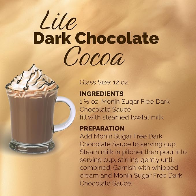 Monin - Sugar Free Dark Chocolate Sauce, Velvety and Rich, Great for Desserts, Coffee, and Snacks, Gluten-Free (12 Ounce) - Image 5