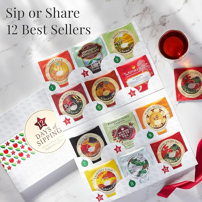 The Republic of Tea - 12 Days of Sipping Holiday Tea Gift Assortment, 24 Tea Bags, Countdown to Christmas Advent Calendar
