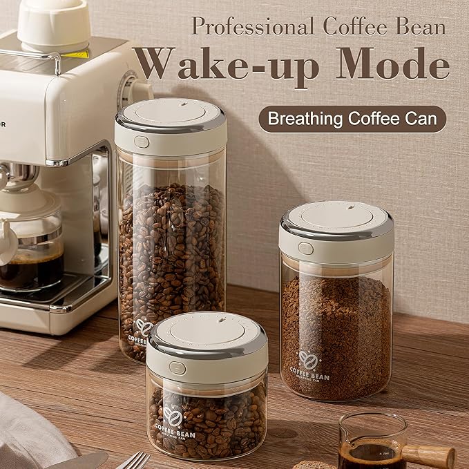 Coffee Bean Storage Container with One-way Valve Airtight Lid Date Tracker for Coffee and More Food Fresh and Storage, Clear Borosilicate Glass Coffee Canister(1.8 Qt - 21 OZ)