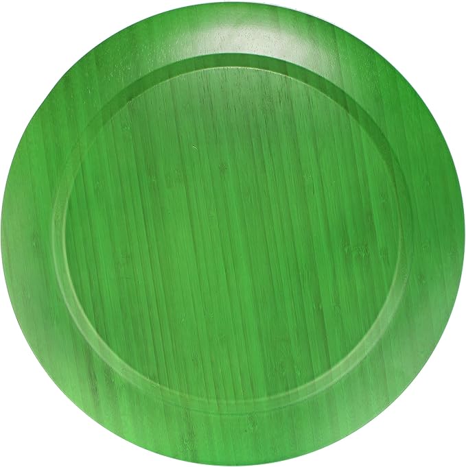 BambooMN 13" Dia Green Bamboo Reusable Dinnerware Charger Round Plates for Catered Events, Holidays, or Home Use Supplies, 4 Pcs