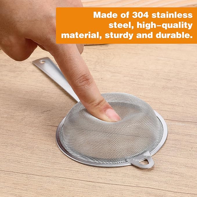 2 Pack Sieve Fine Mesh Stainless Steel, Mesh Strainer with Handle, Fine Meshes Strainers for Cooking Tea Food Strainer, 2 Sizes