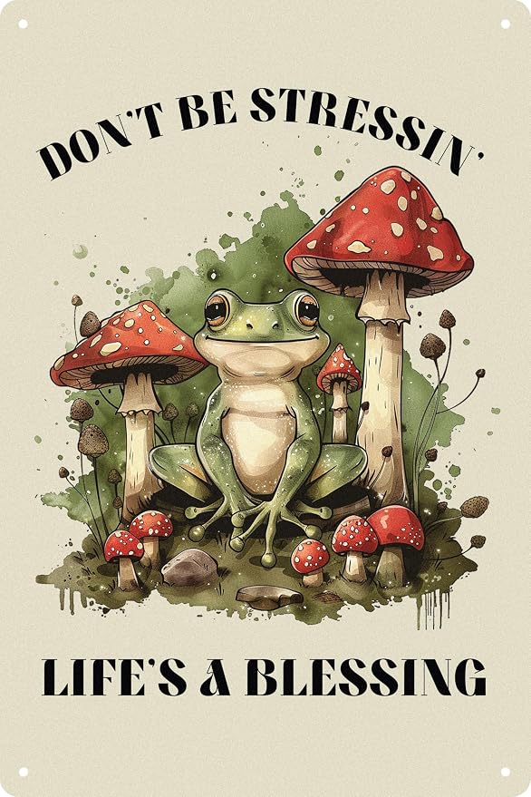 Frog Room Retro Tin Metal Signs Inspirational Quotes Vintage Don't Be Stressin Life Is a Blessing Wall Art Decor for Home Cafe Reading Room Coffee Shop 8x12 in by WSUPBPR