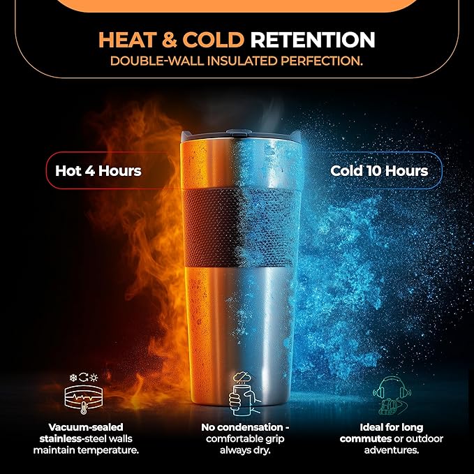 Travel French Press Coffee Maker 15oz Stainless Steel Double-Walled Vacuum Insulated Coffee Mug with Leak-Proof Locking Lid, Keeps Coffee Hot 4 Hrs Portable for Camping, Office, Car, Gifting