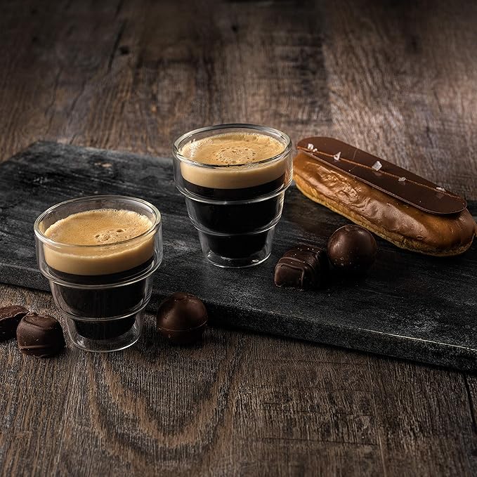JoyJolt Pila Double Walled Espresso Glasses, Set of 2 Espresso Cups 3 Ounce Capacity. Stackable Thermal Clear Glass Cups, Ideal Fit for Espresso Machine and Coffee Maker