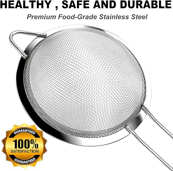 Anaeat Fine Mesh Strainers - Premium Stainless Steel Colander Sieve Sifters, with Durable Mesh and Sturdy Handle, Excellent for Sifting Dry ingredients, Flour, Pastas, Rice, Tea (7.09"）