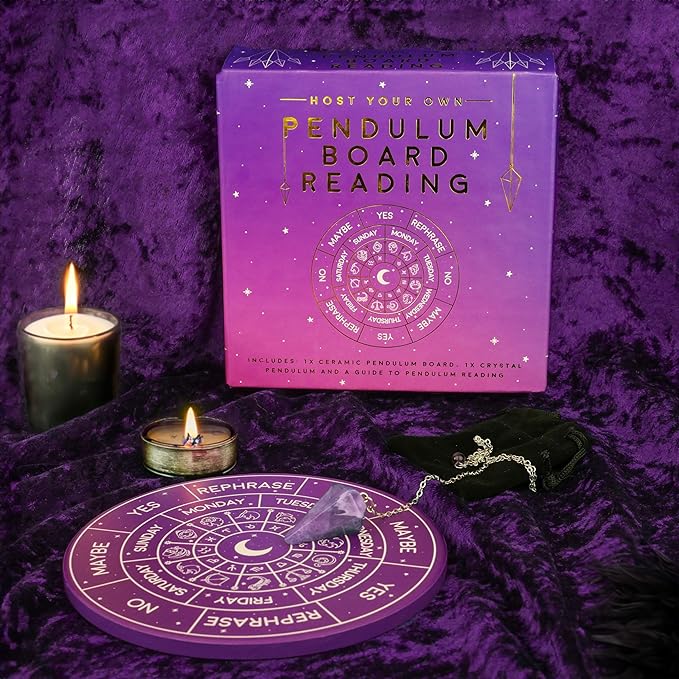 Pendulum Board Divination Kit - Metaphysical Dowsing Reading Board and Crystal - Pendulum Board Gift Set