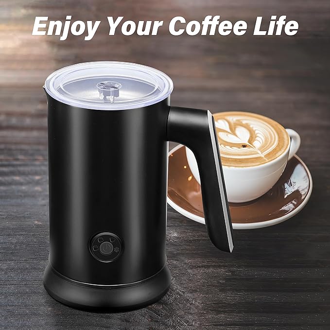 Simple Deluxe Electric Milk Frother, 4 in 1 Electric Milk Steamer 250ml/8.4oz Automatic Hot and Cold Milk Foam Maker and Milk Warmer for Latte, Macchiato, Cappuccinos,Black