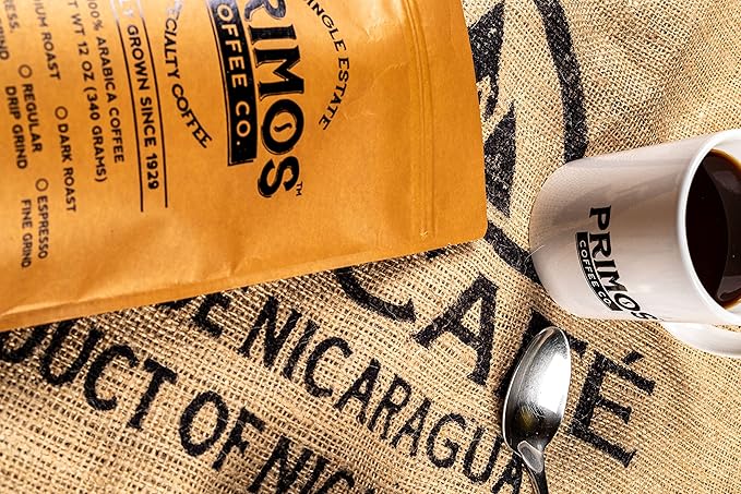 French Press Specialty Coffee, Coarse Ground, Primos Coffee Co (2 Bags - 1 Medium and 1 Dark Roast)